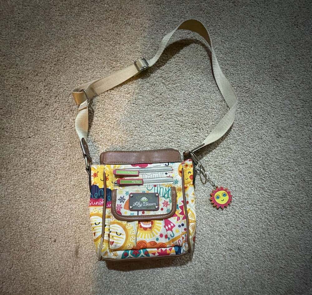 Lily Bloom Sun and Rain Print Crossbody Shoulder Bag with Sun Charm